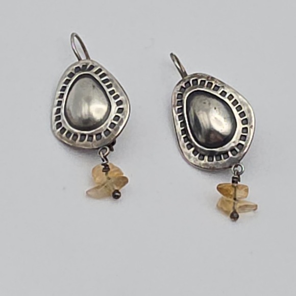 Vintage SILPADA‎ Earrings 925 Sterling Silver Citrine Chip Dangle Natural Patina
